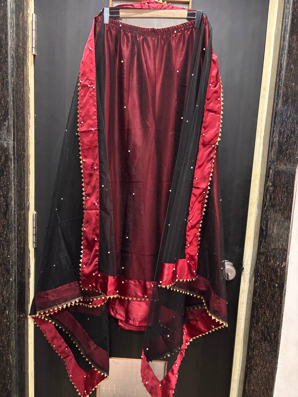 Wine Silk Kurta Pant Set with Organza Dupatta & elegant zari embroidery