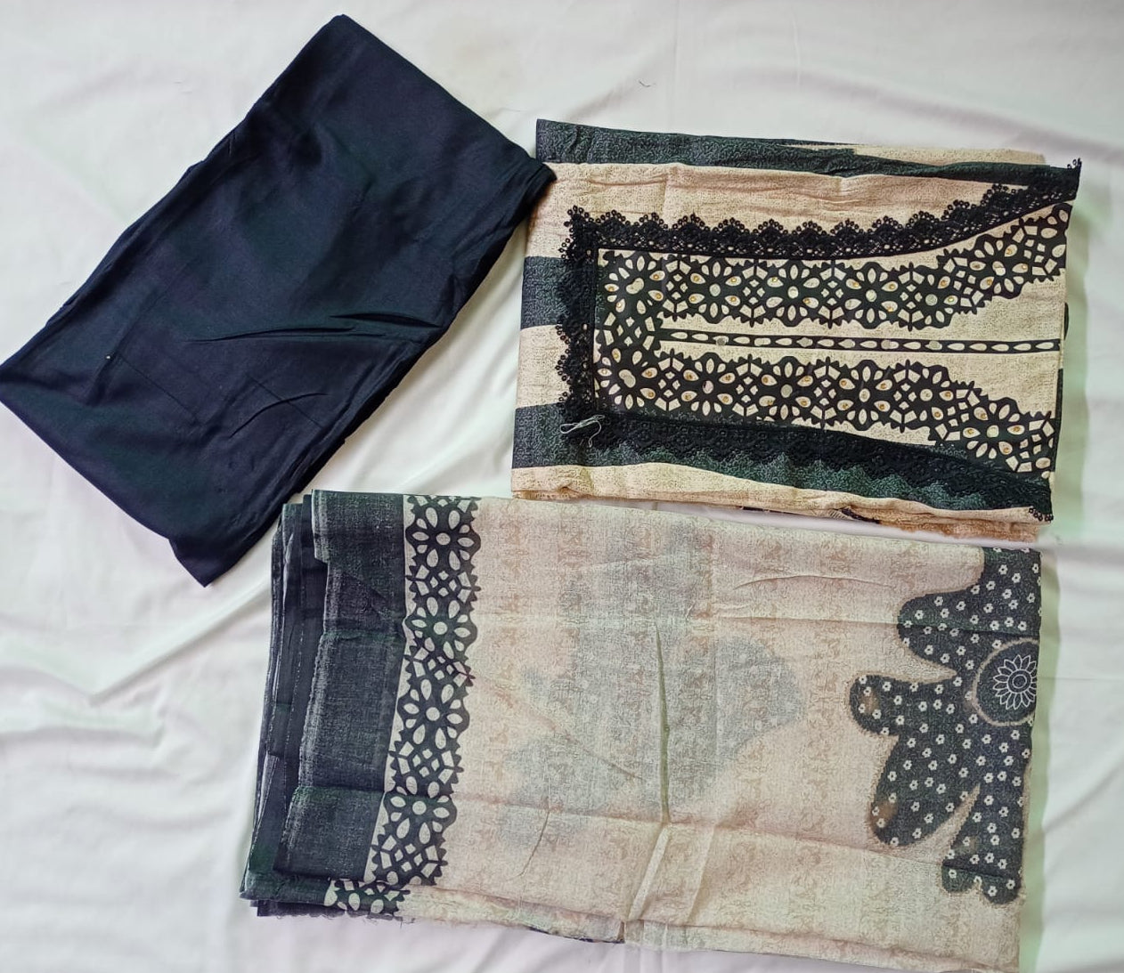 Noir Beige Floral Rayon Cotton Unstitched Suit Set with Dupatta