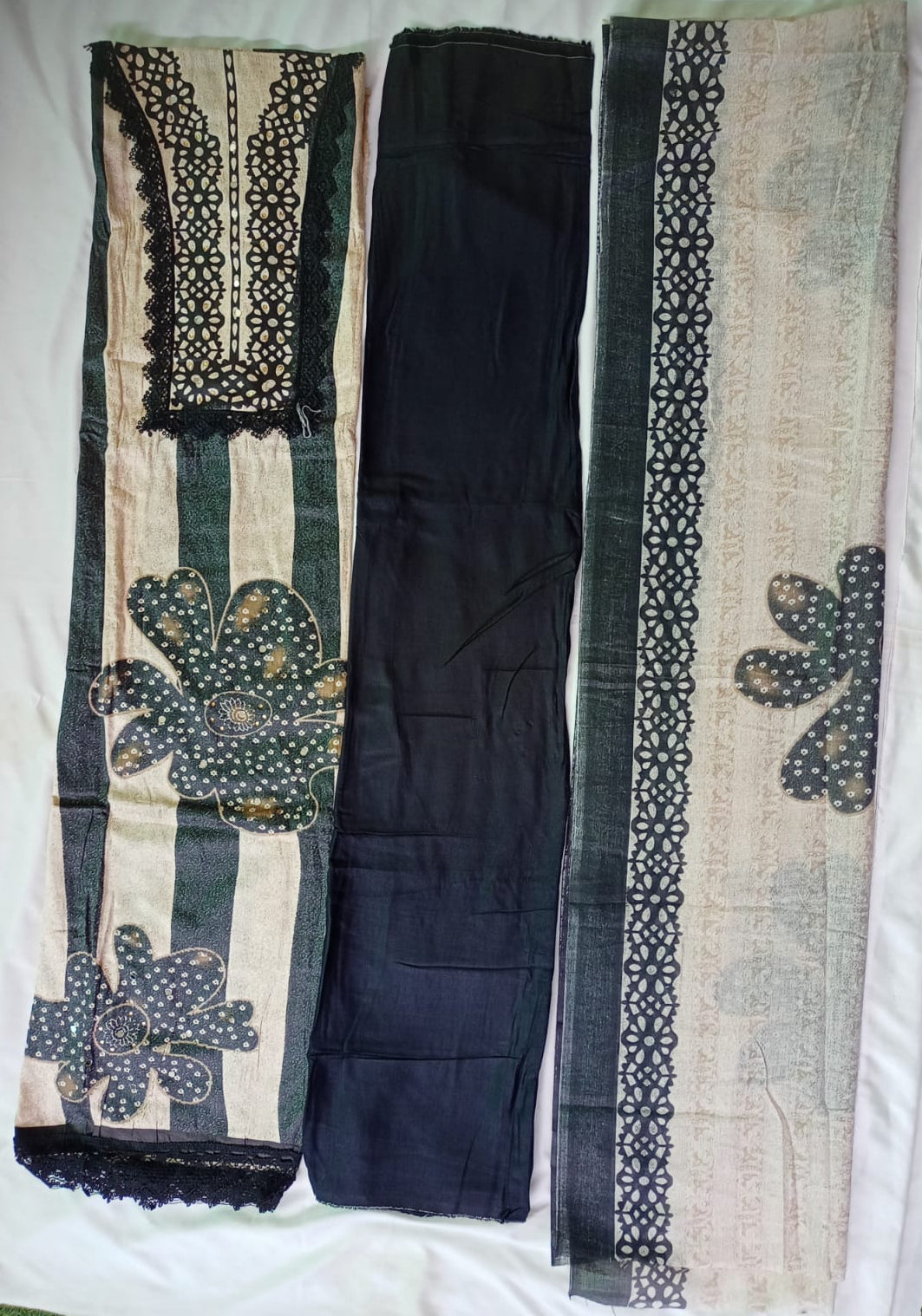 Noir Beige Floral Rayon Cotton Unstitched Suit Set with Dupatta