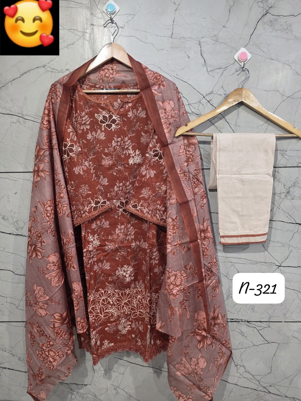 Lawn Suit Set – Rust Brown Floral