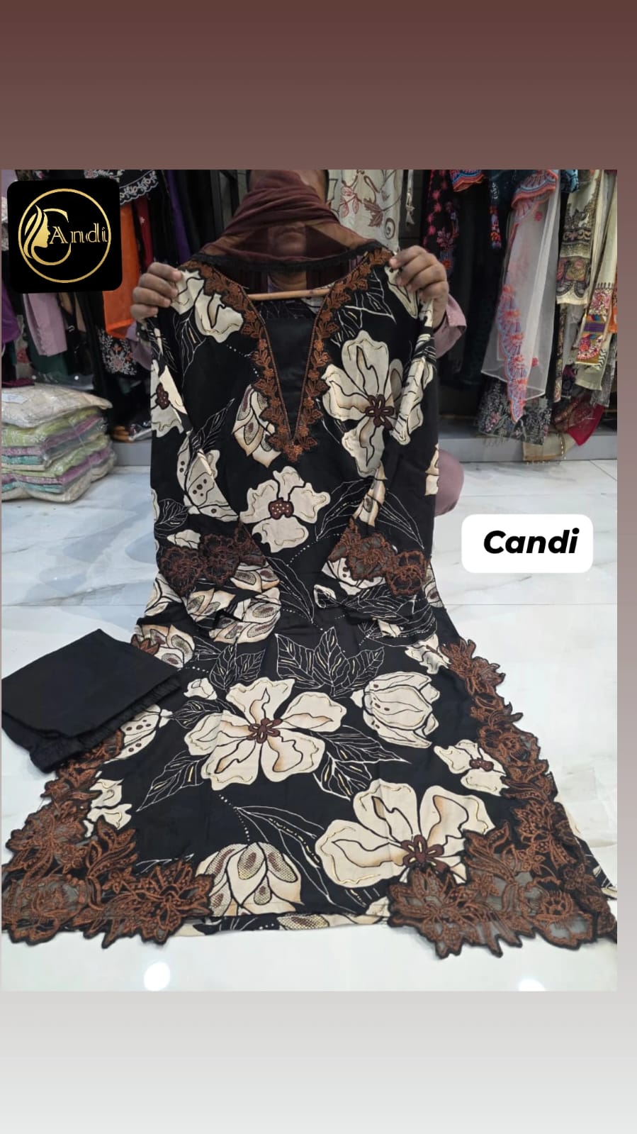 Pearl Black- Floral Cutwork Suit Set