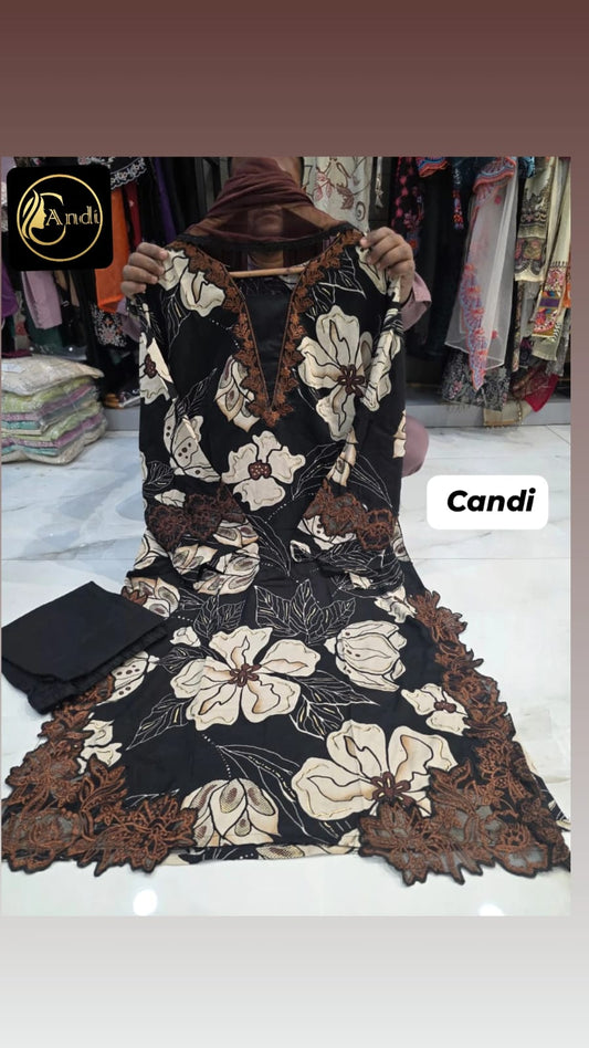 Pearl Black- Floral Cutwork Suit Set