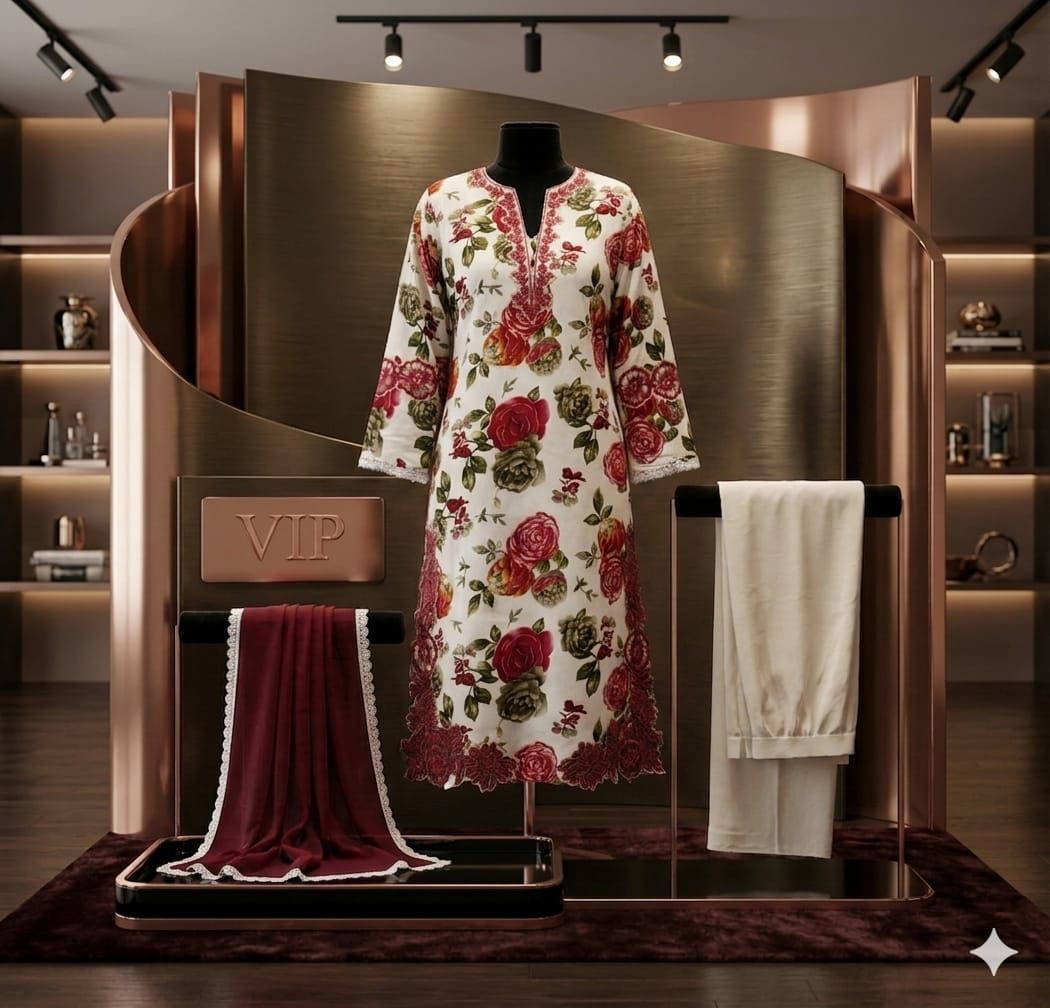 Rose Ivory- Floral Cutwork Suit Set