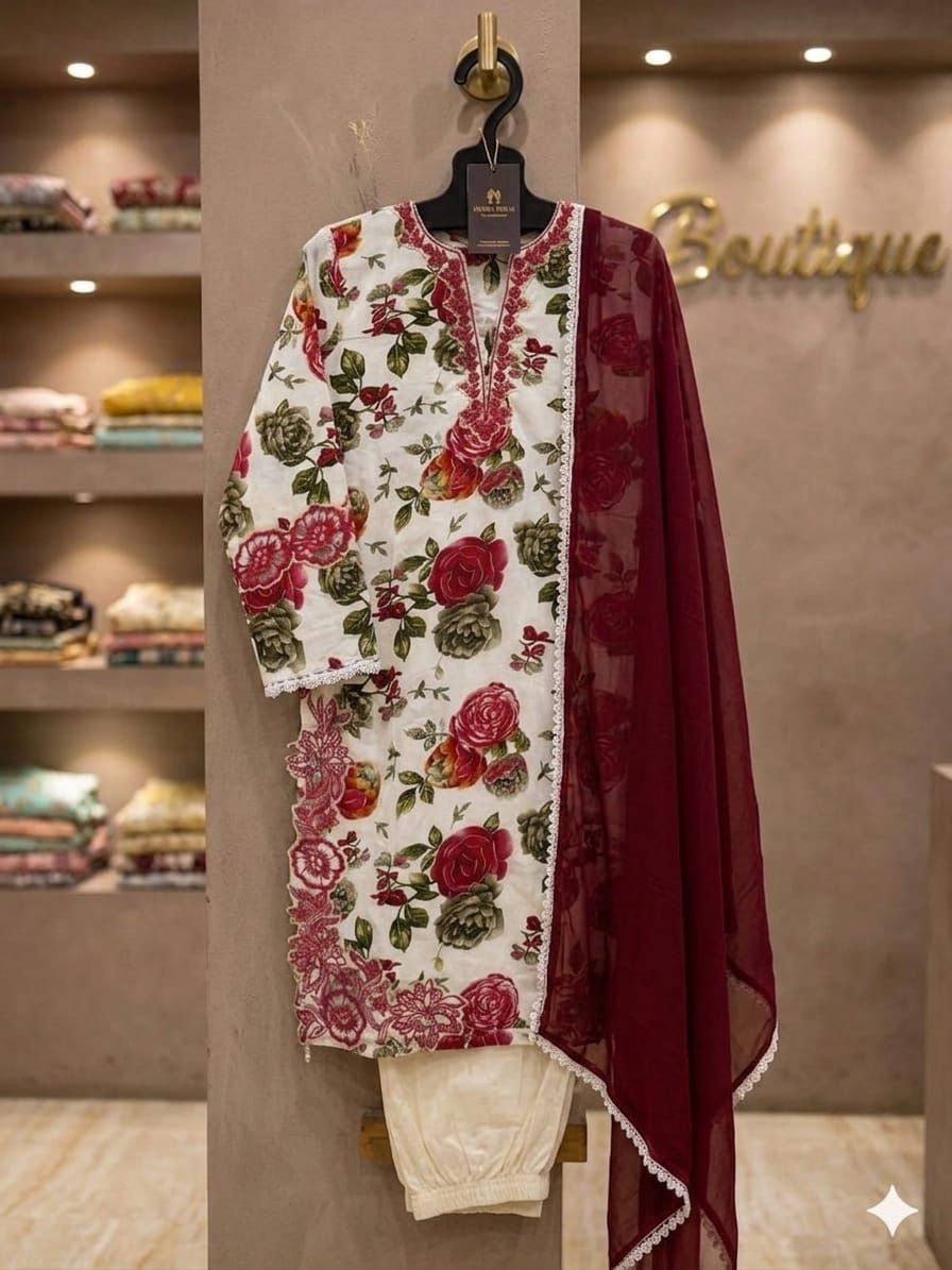 Rose Ivory- Floral Cutwork Suit Set