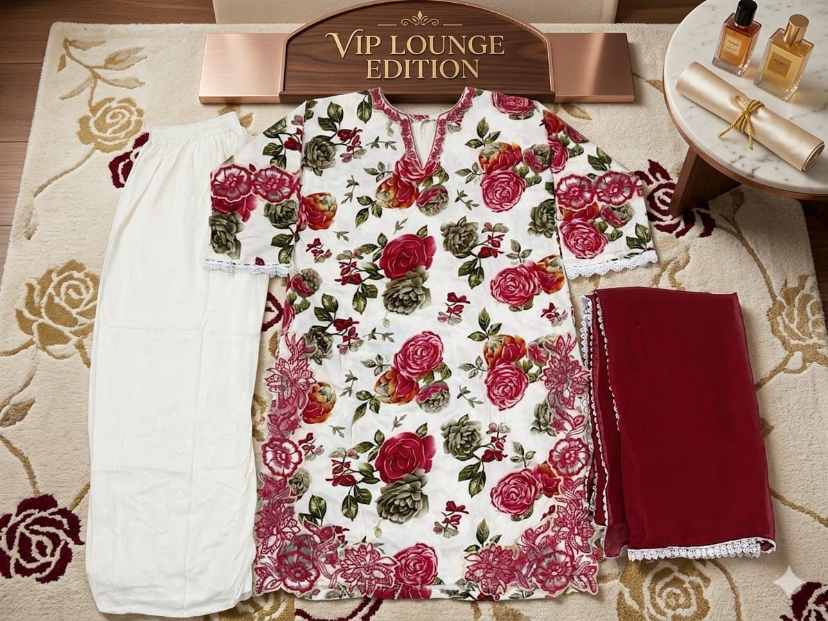 Rose Ivory- Floral Cutwork Suit Set