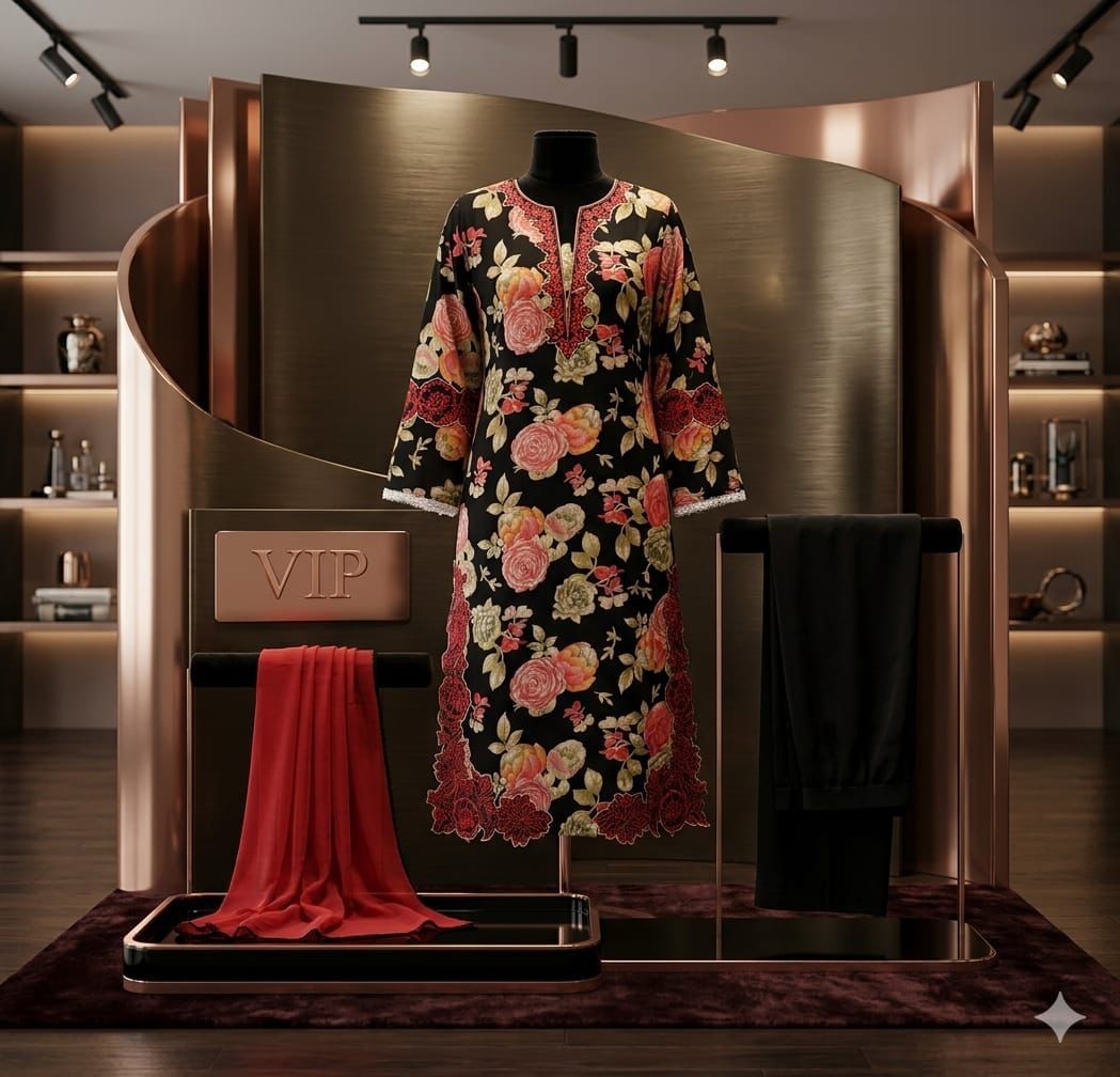 Black Rose- Floral Cutwork Suit Set