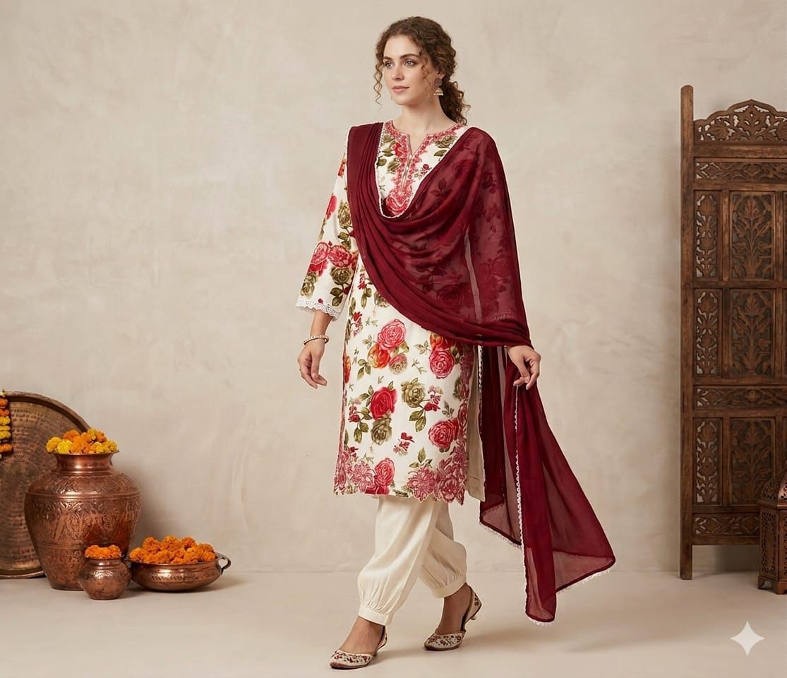 Rose Ivory- Floral Cutwork Suit Set