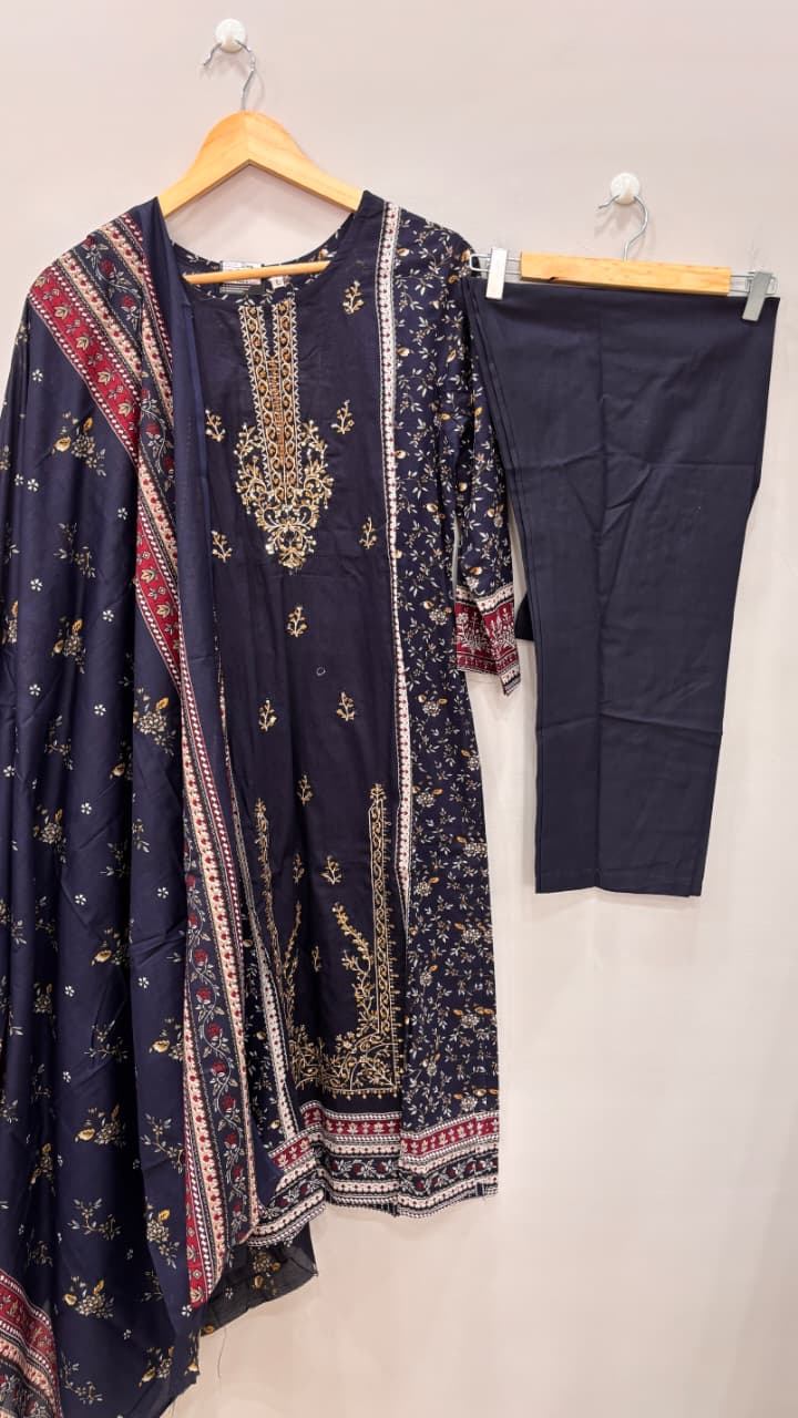 Navy Elegance Printed Suit Set
