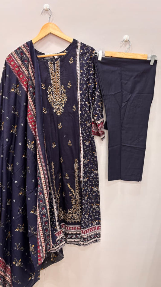 Navy Elegance Printed Suit Set