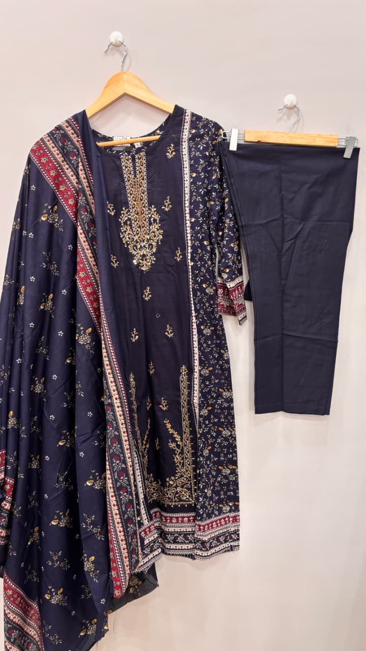 Navy Elegance Printed Suit Set