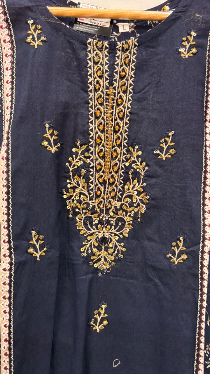 Navy Elegance Printed Suit Set