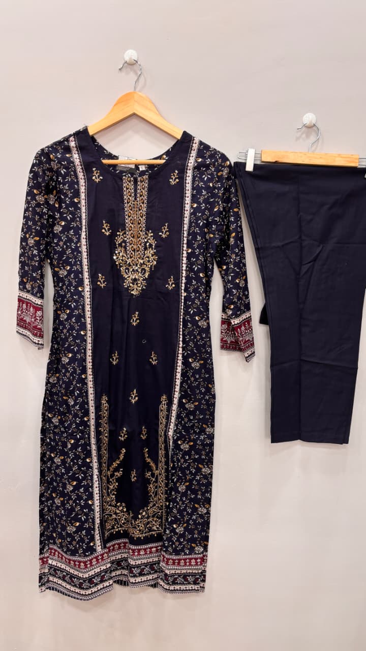 Navy Elegance Printed Suit Set