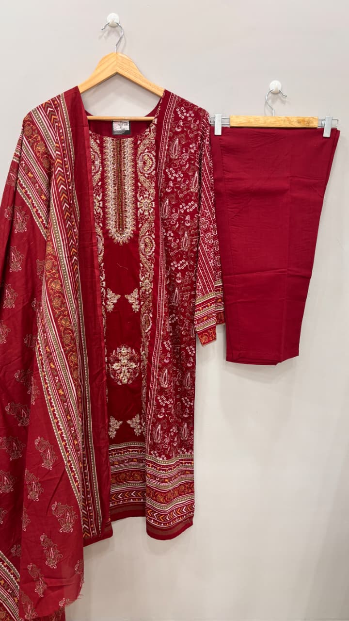 Royal Maroon Printed Suit Set