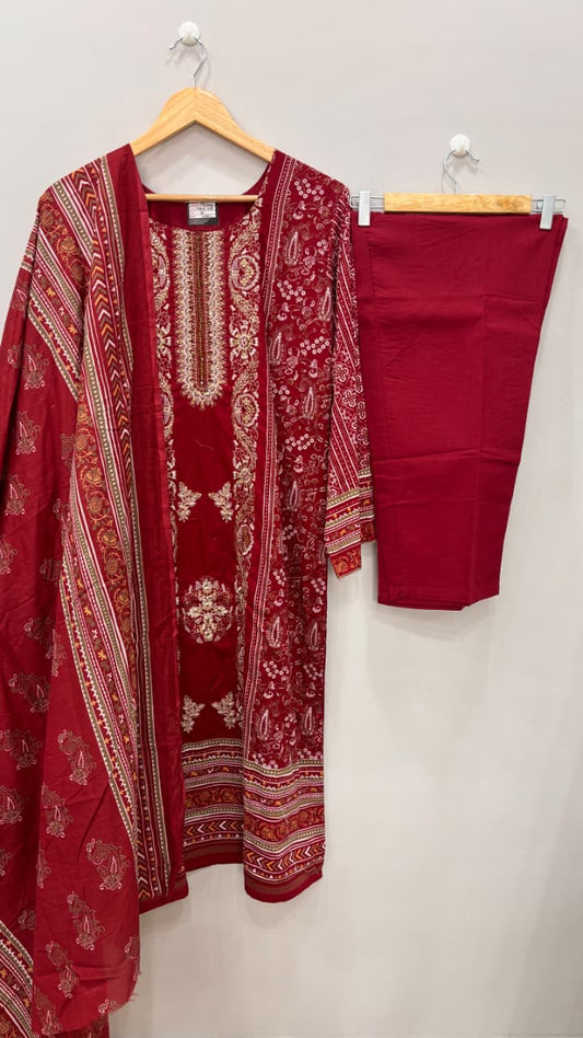 Royal Maroon Printed Suit Set