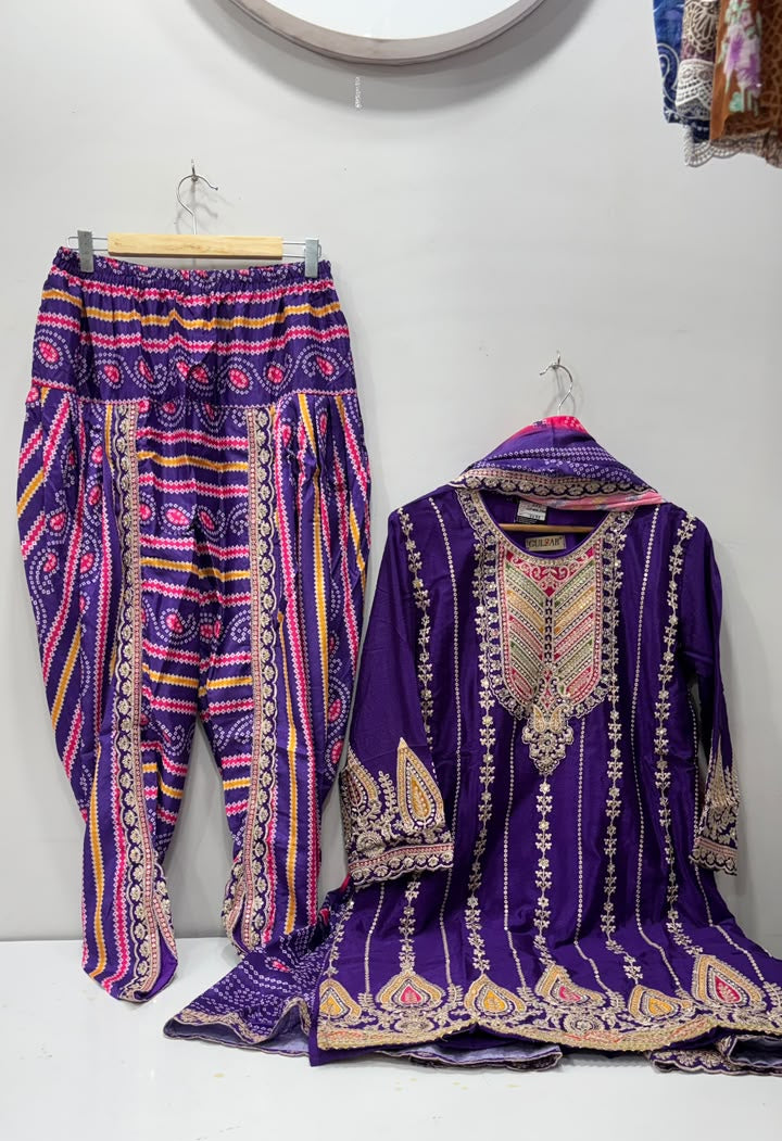 Royal Purple Heavy Embroidered Dhoti Kurti Set