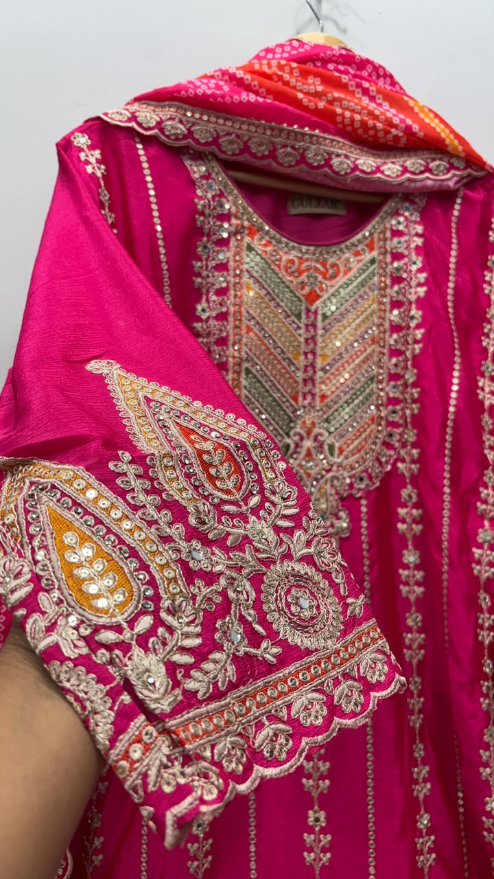 Fuchsia Pink Heavy Embroidered Dhoti Kurti Set