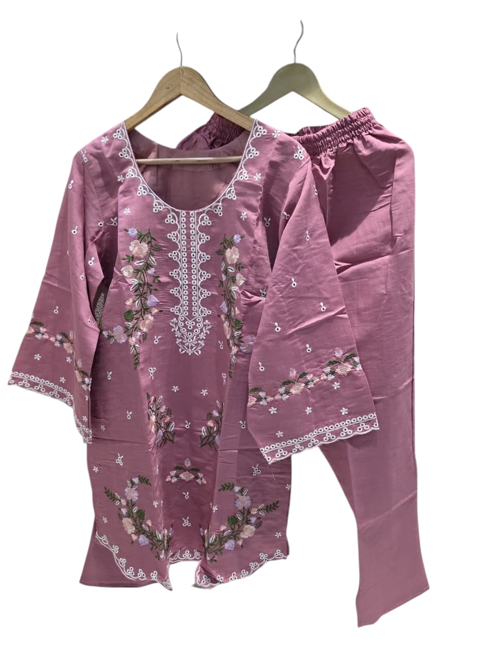 Rose pink Bloom Embroidered Pakistani Cord Set 🌸