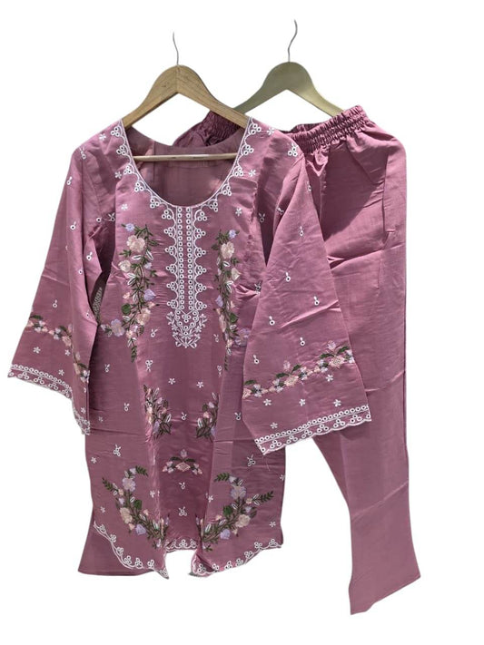 Rose pink Bloom Embroidered Pakistani Cord Set 🌸 - CandiRobes