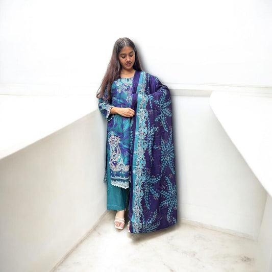 Peacock Grace Digital  Printed Cotton Kurti Pant Dupatta Set