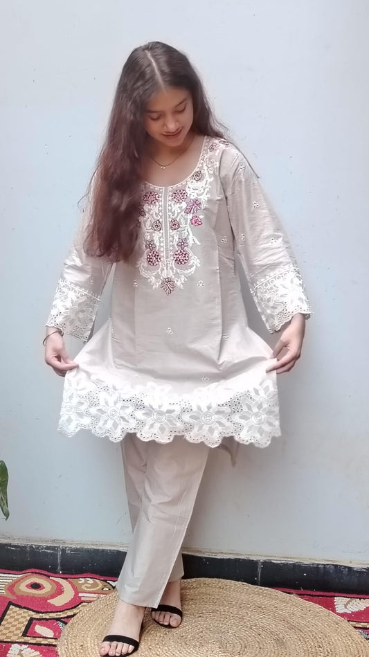 Grey Embroidered Pakistani Cord Set
