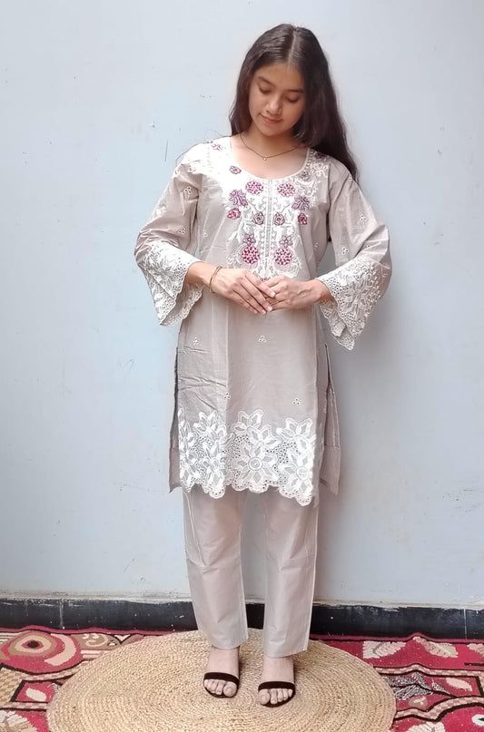 Grey Embroidered Pakistani Cord Set