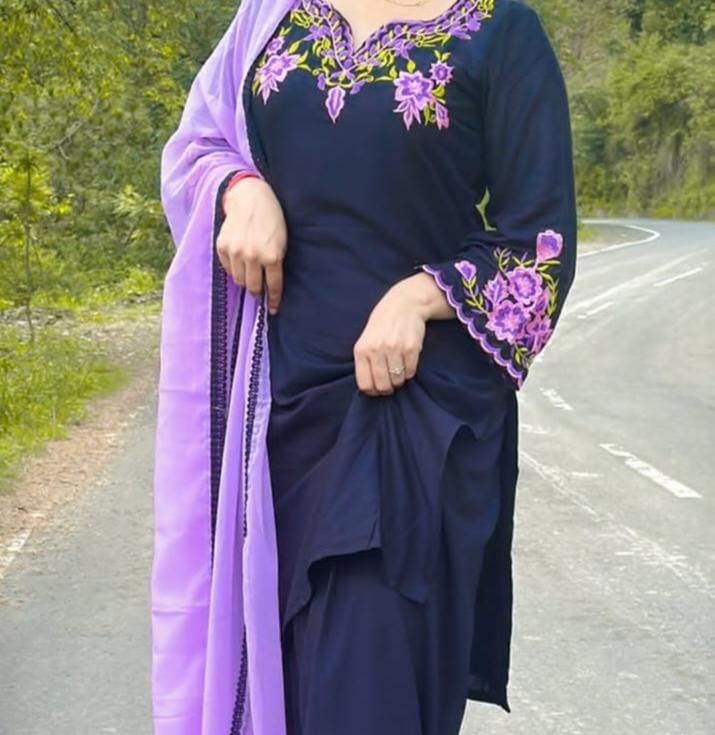 Black Embroidered Kurti with Farsi Salwar & Dupatta set