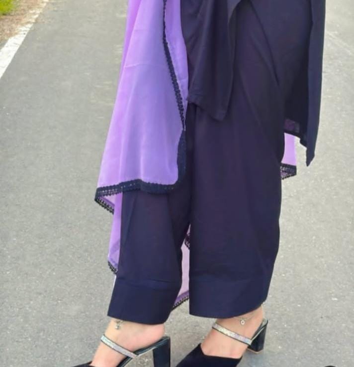 Black Embroidered Kurti with Farsi Salwar & Dupatta set