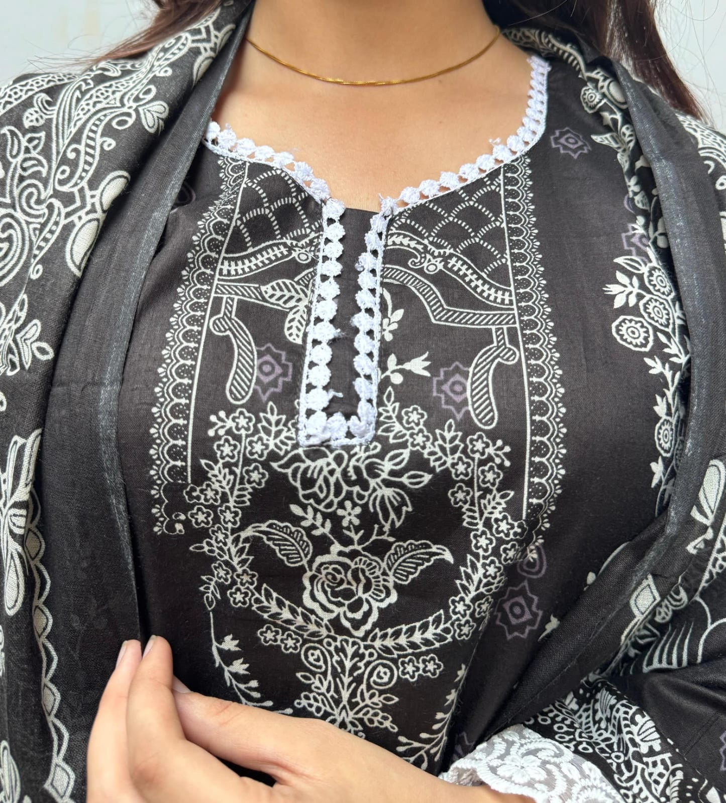 Black white cotton lawn Kurti Set