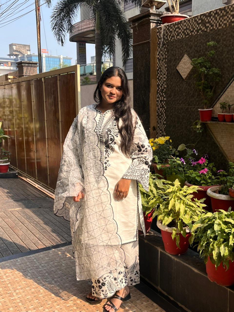 White  Heavy Embroidered Cotton pakistani suit