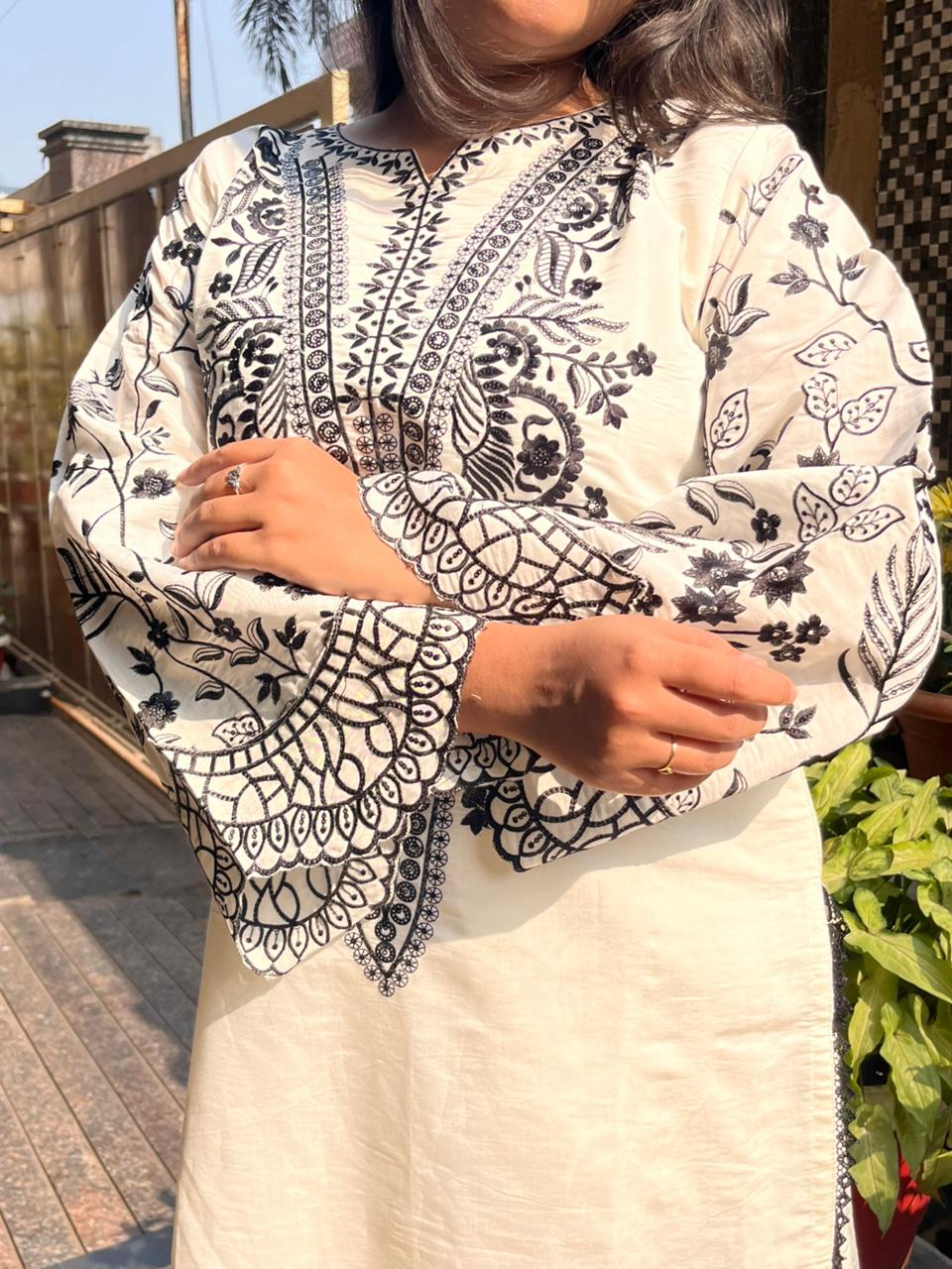 White  Heavy Embroidered Cotton pakistani suit