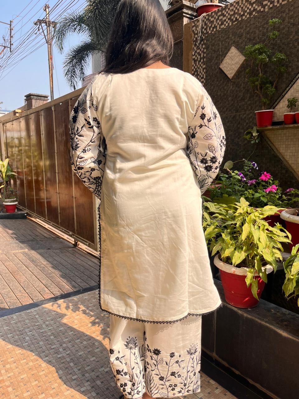 White  Heavy Embroidered Cotton pakistani suit
