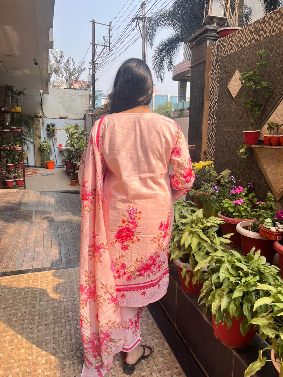 pink pakistani Floral   cotton kurti  set