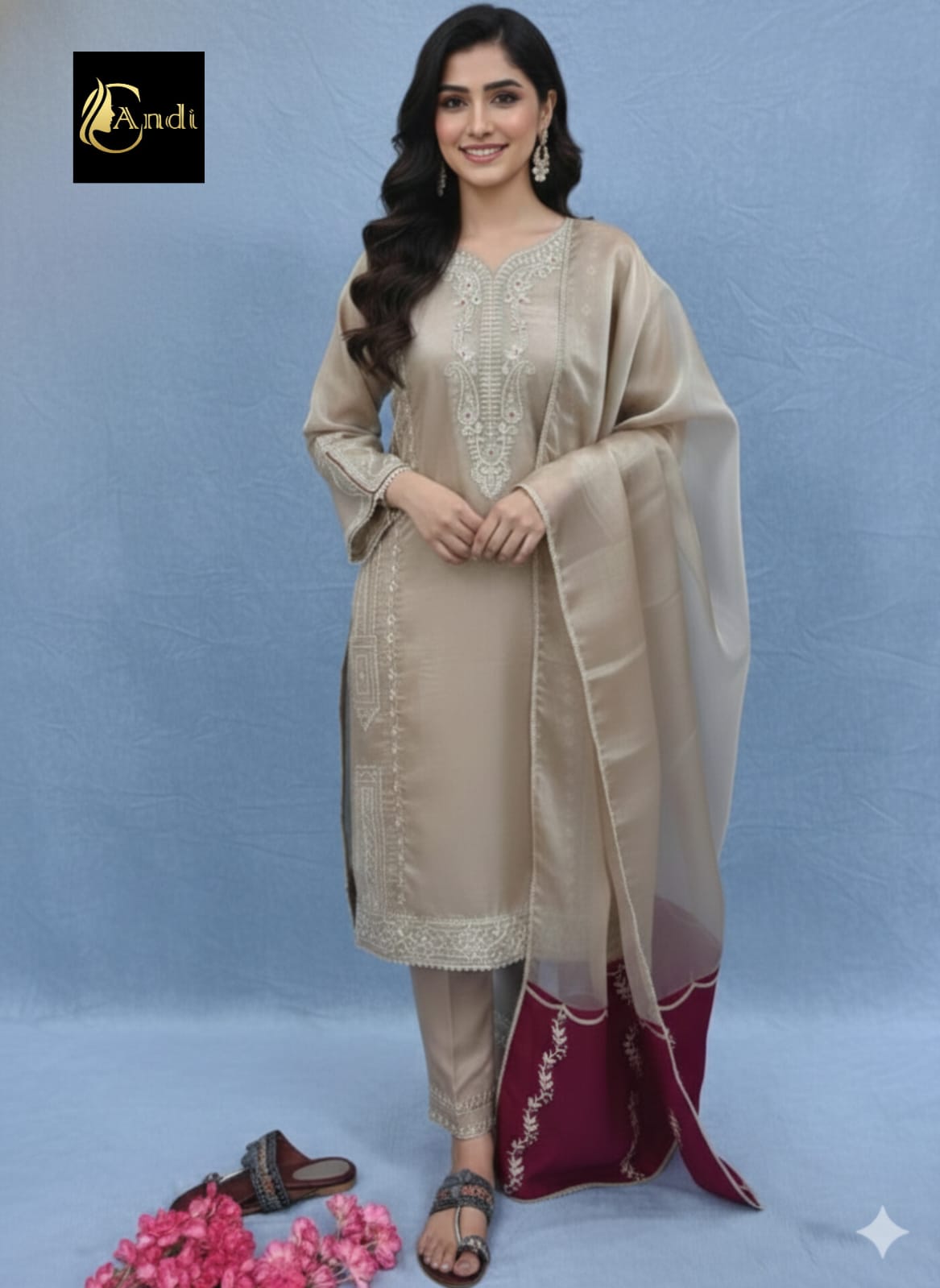 Heavy Pakistani Embroidered Kurti Pant Dupatta Set