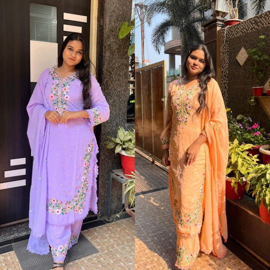 Twining Combo Lavender & Peach Georgette Kurti  Set