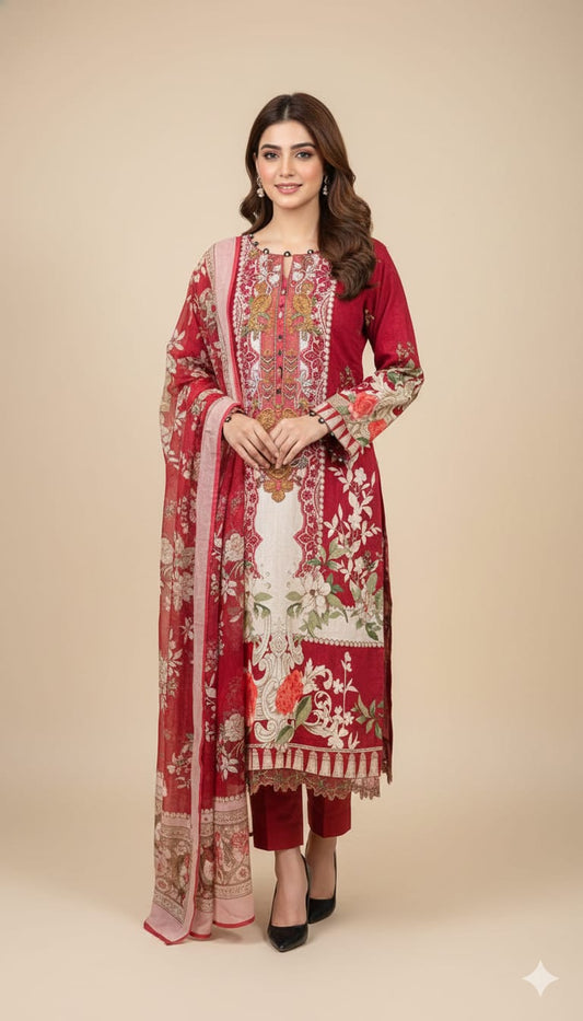 Red Embroidered Pakistani Suit