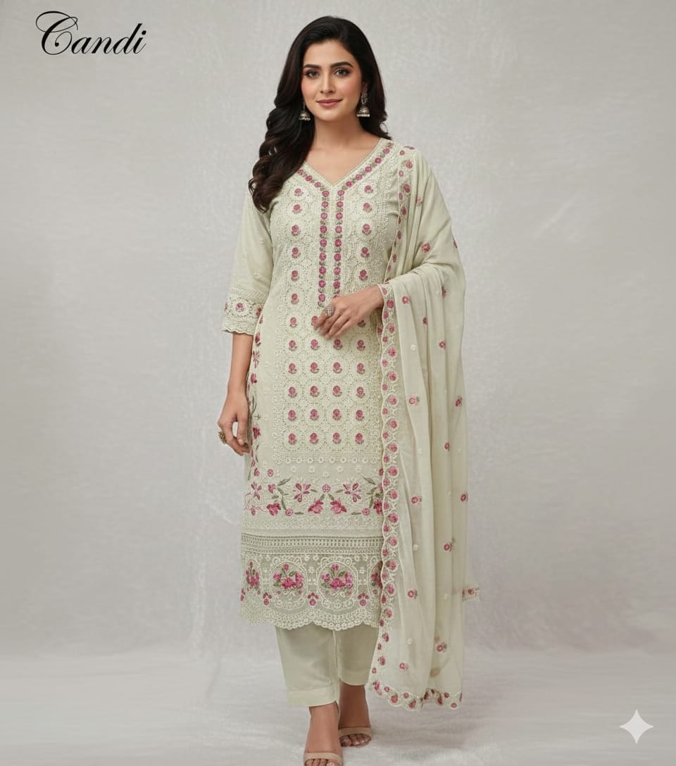 Light Pista Green Chikankari Unstitched Suit Set 🌸
