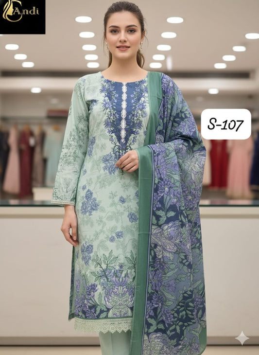 pista green  Pakistani embroidery cotton dupatta set