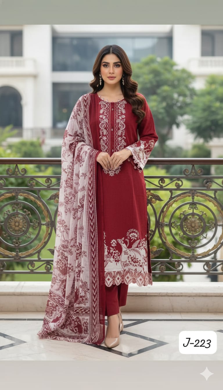 Red Embroidered Pakistani Lawn Suit