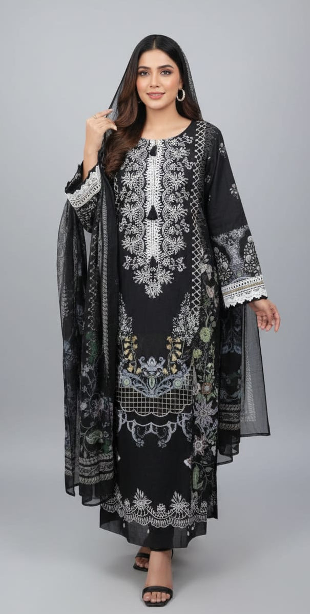 Black  Heavy Embroidered Suit Set