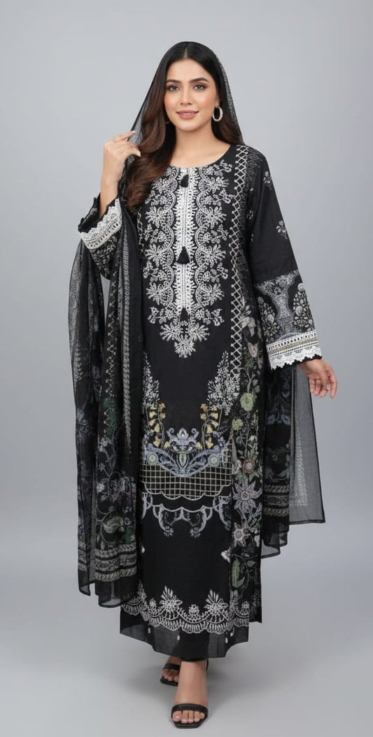 Black  Heavy Embroidered Suit Set