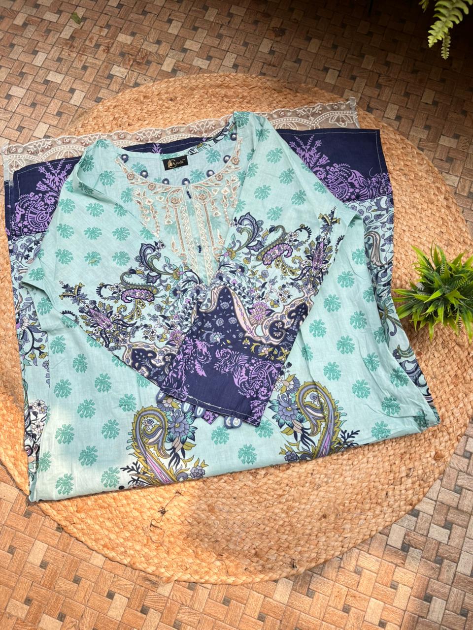 JAZMIN Heavy Patch Work Suit –sea Blue Design