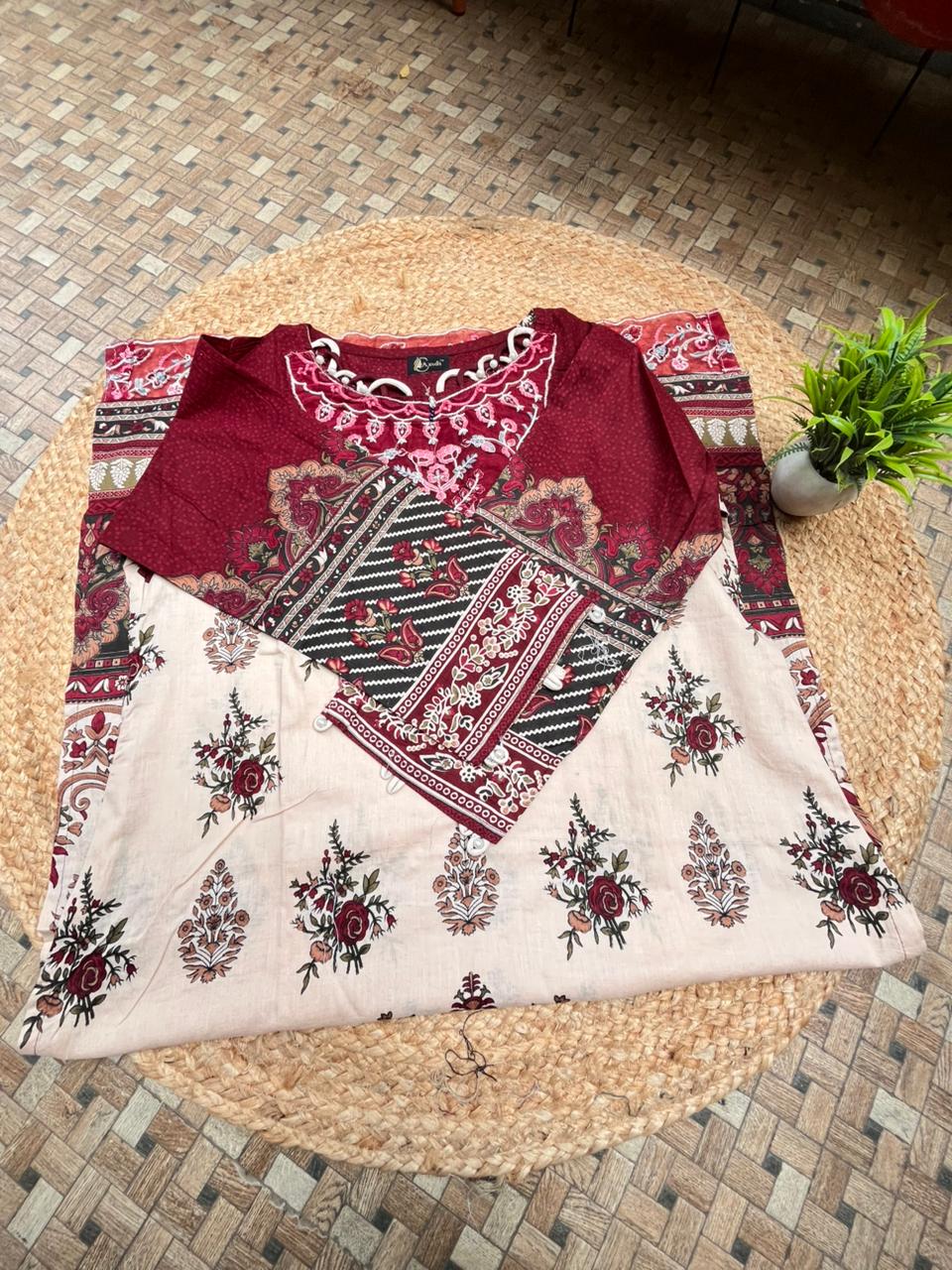 ✨ White & Maroon Embroidered Lawn Suit ✨