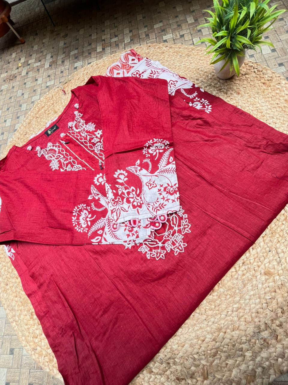 Red Embroidered Pakistani Lawn Suit
