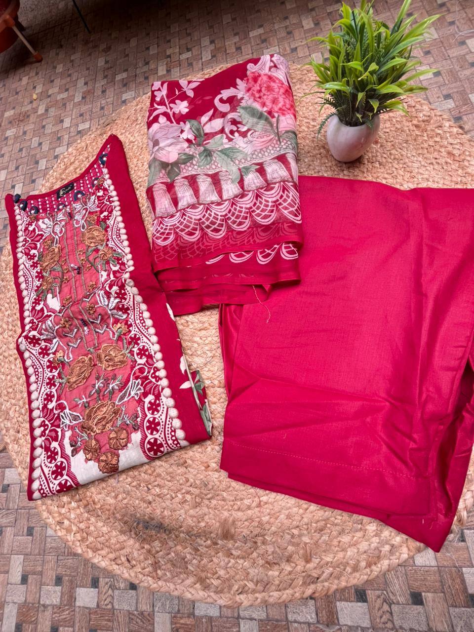 Red Embroidered Pakistani Suit