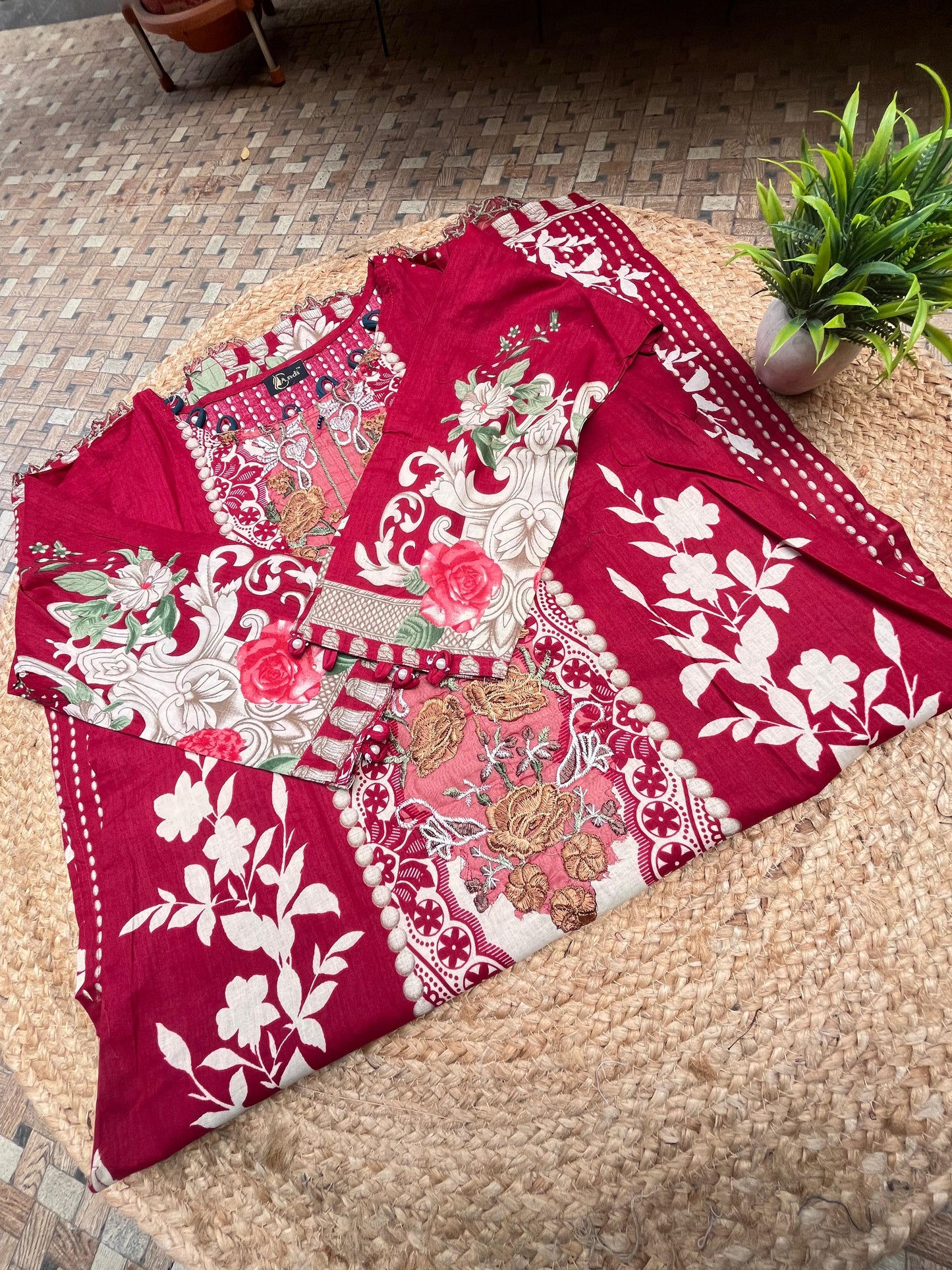 Red Embroidered Pakistani Suit