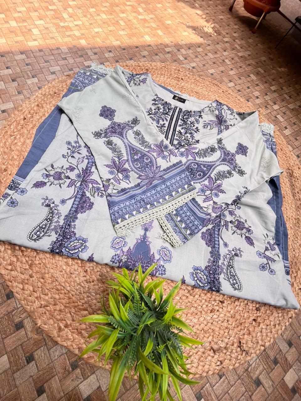 Light Green Embroidery cotton dupatta set