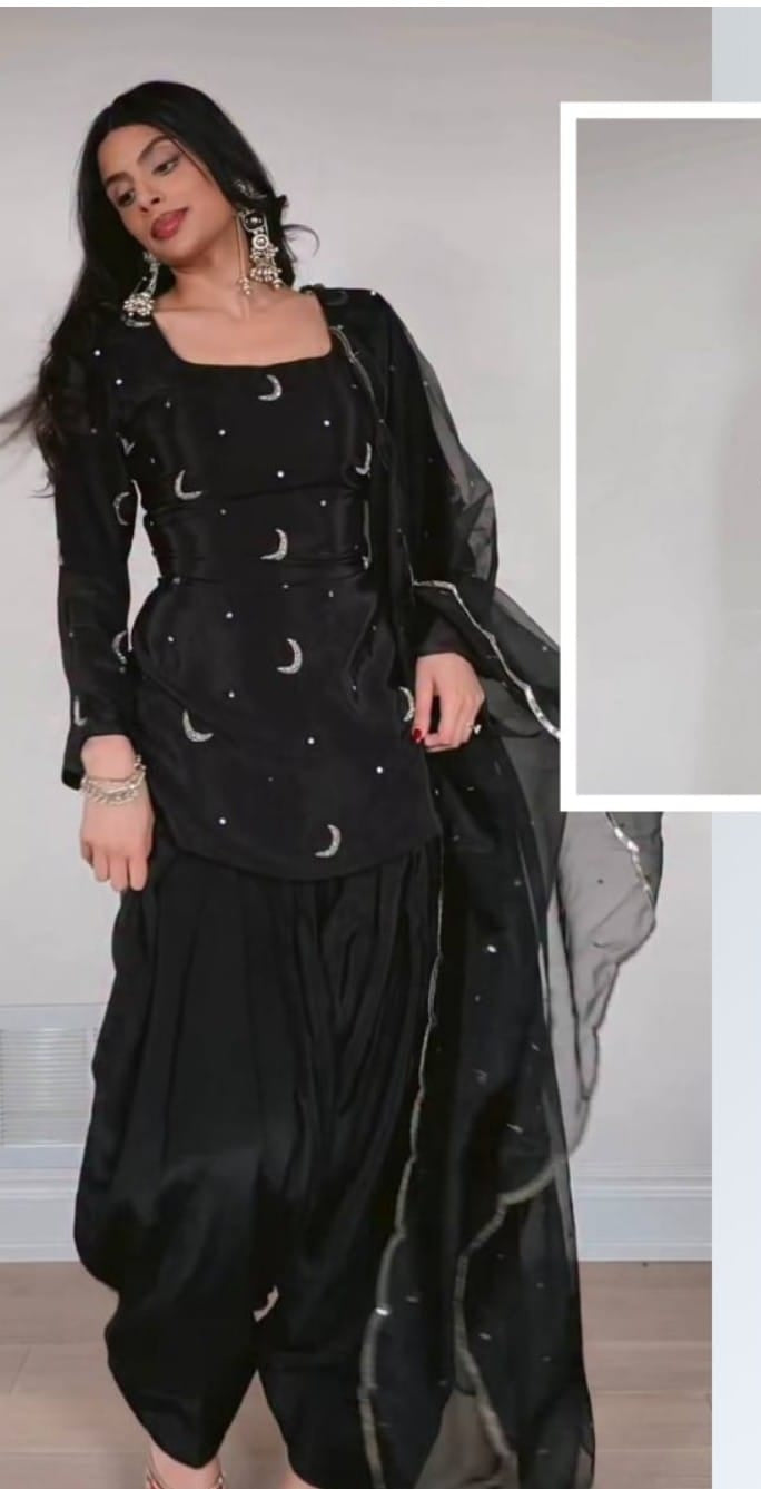 Black Moon Embroidered Farsi Salwar Suit Set