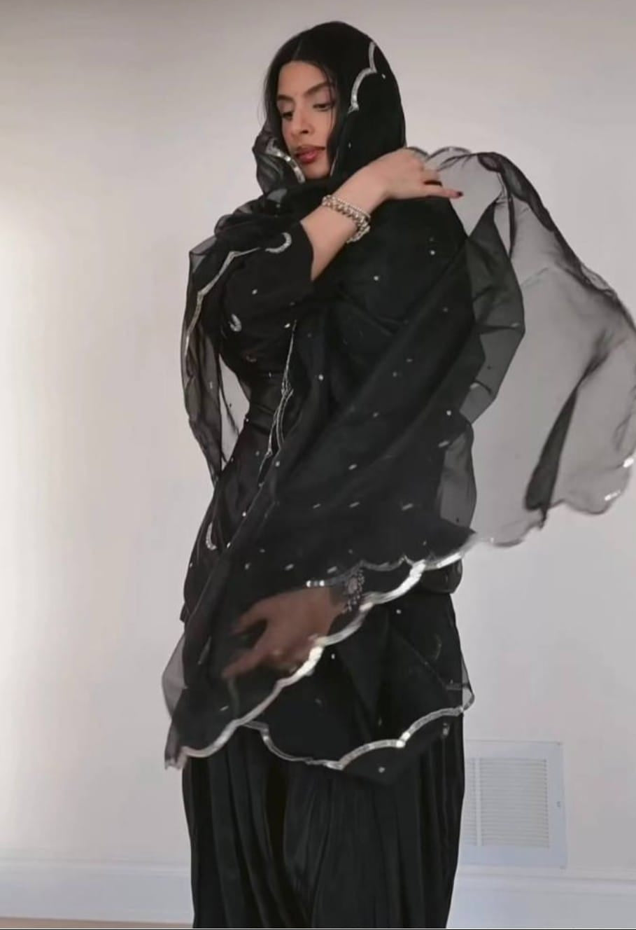 Black Moon Embroidered Farsi Salwar Suit Set