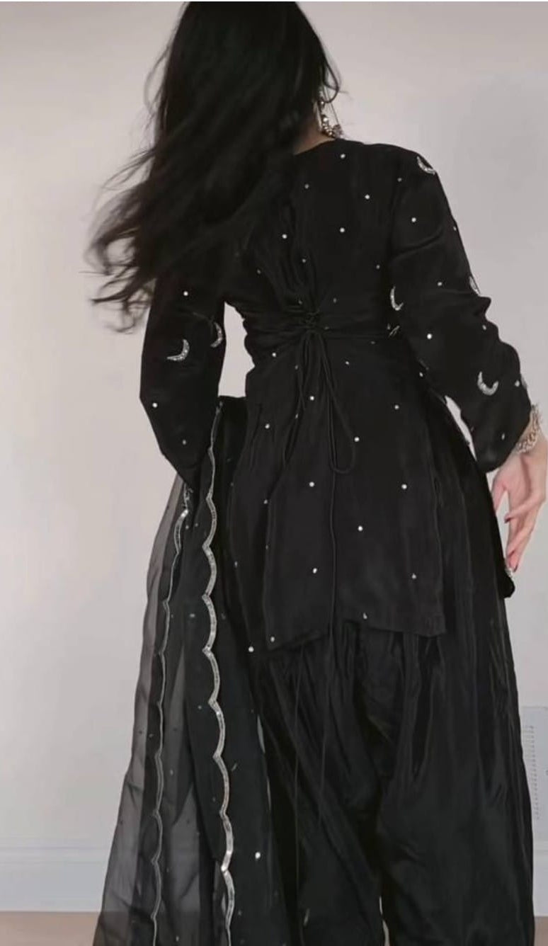 Black Moon Embroidered Farsi Salwar Suit Set
