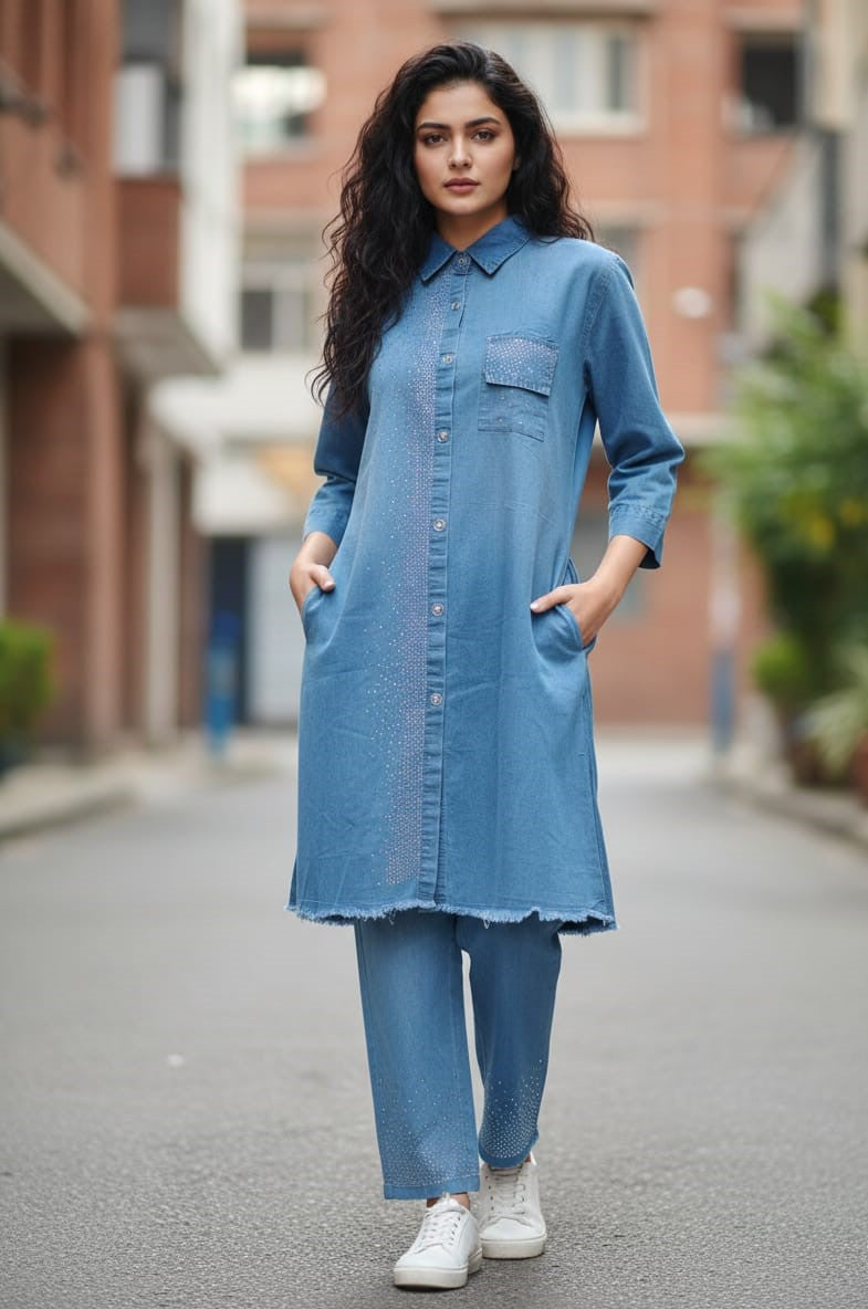 💙 Indigo Denim Embellished Co-ord Set